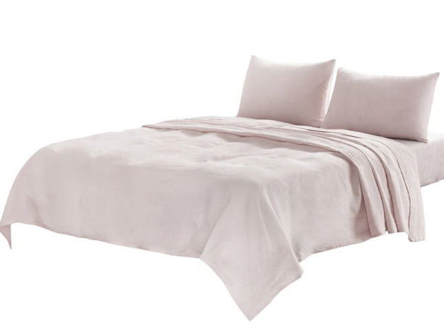 Four Piece Light Pink Linen Full Double Sheet Set