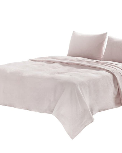 Four Piece Light Pink Linen Full Double Sheet Set