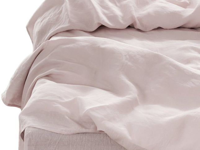 Four Piece Light Pink Linen Full Double Sheet Set