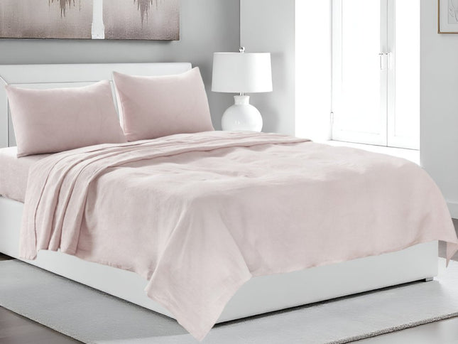 Four Piece Light Pink Linen Full Double Sheet Set