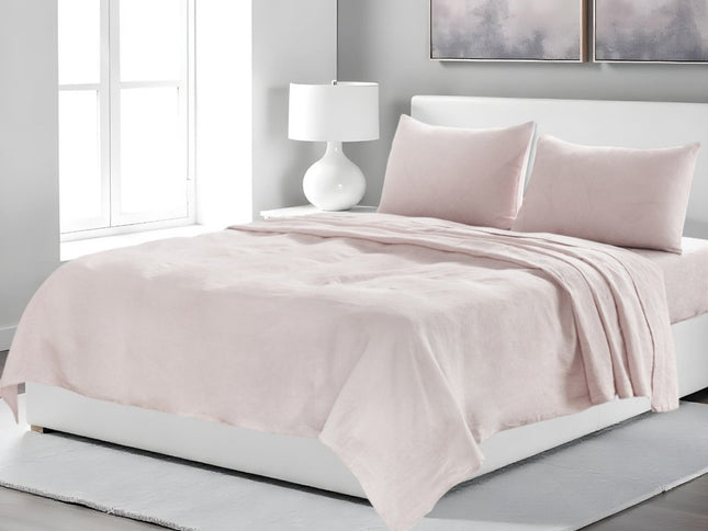 Four Piece Light Pink Linen King Sheet Set