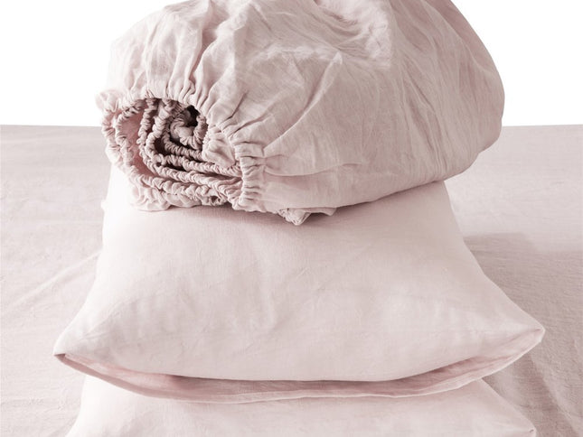 Four Piece Light Pink Linen King Sheet Set