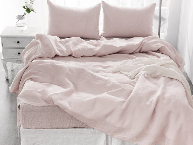 Four Piece Light Pink Linen King Sheet Set
