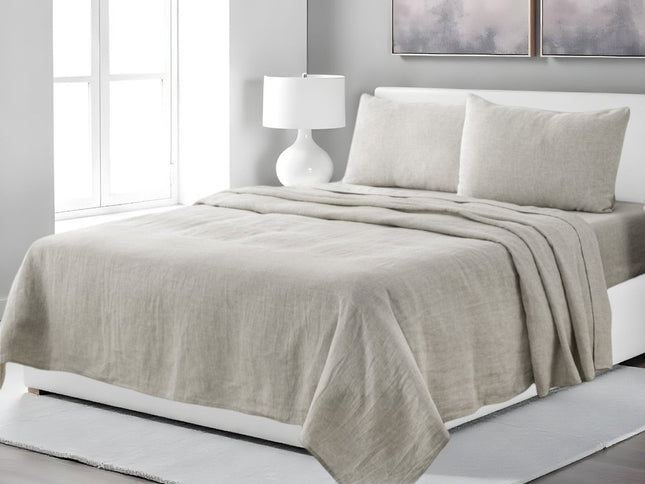 Four Piece Light Gray Linen King Sheet Set