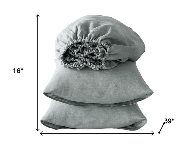 Four Piece Blue Linen Twin Sheet Set