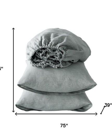 Four Piece Blue Linen Twin Sheet Set