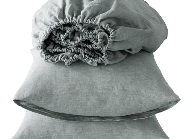 Four Piece Blue Linen Twin Sheet Set