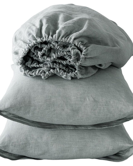 Four Piece Blue Linen Twin Sheet Set