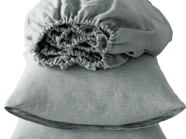 Four Piece Blue Linen Twin Sheet Set