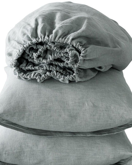 Four Piece Blue Linen Twin Sheet Set