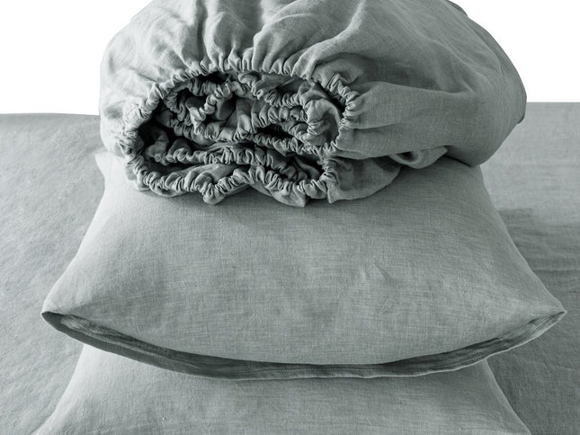 Four Piece Blue Linen Twin Sheet Set