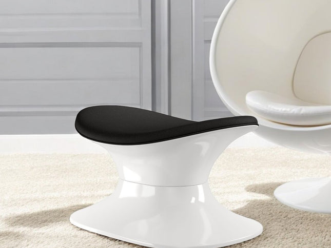 21" Black and White Wool And Fiberglass Contempo Footstool Ottoman