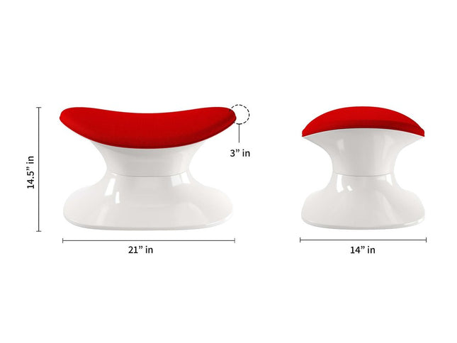 21" Red and White Wool And Fiberglass Contempo Footstool Ottoman