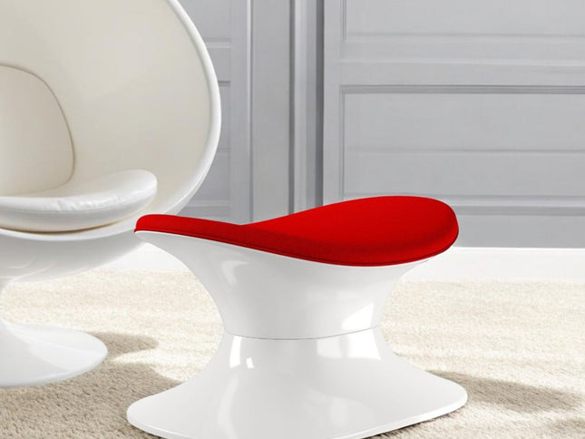 21" Red and White Wool And Fiberglass Contempo Footstool Ottoman