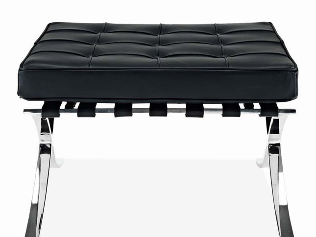 24" Black Genuine Leather and Silver Tufted Footstool Ottoman
