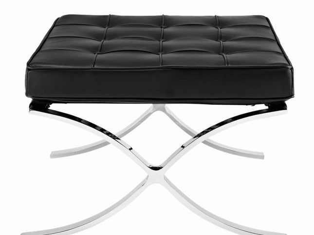 24" Black Genuine Leather and Silver Tufted Footstool Ottoman