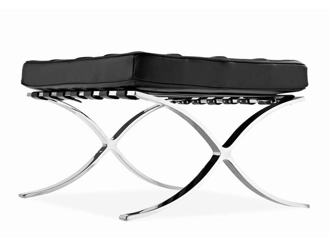 24" Black Genuine Leather and Silver Tufted Footstool Ottoman