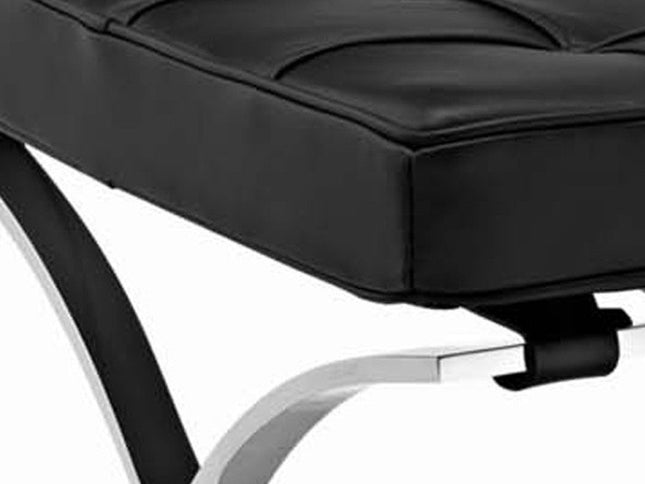 24" Black Genuine Leather and Silver Tufted Footstool Ottoman