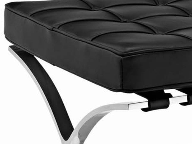 24" Black Genuine Leather and Silver Tufted Footstool Ottoman