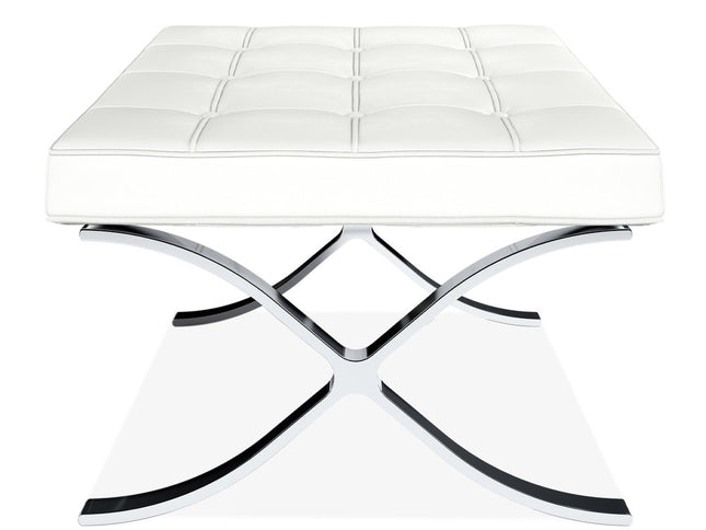 24" White Genuine Leather and Silver Tufted Footstool Ottoman