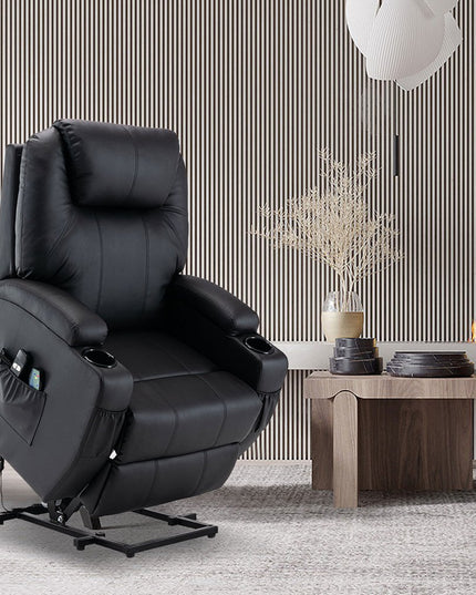 33" Black Power Heated Massage Lift Assist Recliner