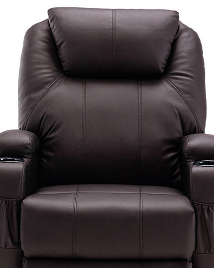 33" Brown Faux Leather Power Heated Massage Lift Assist Recliner