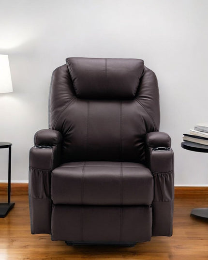 33" Brown Faux Leather Power Heated Massage Lift Assist Recliner