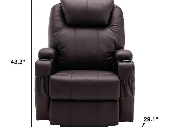 33" Brown Faux Leather Power Heated Massage Lift Assist Recliner