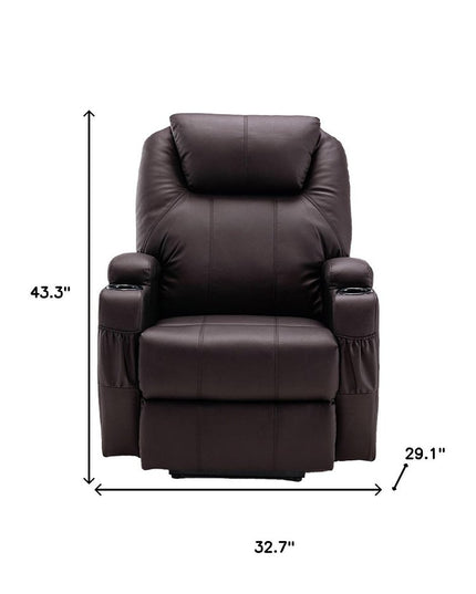 33" Brown Faux Leather Power Heated Massage Lift Assist Recliner