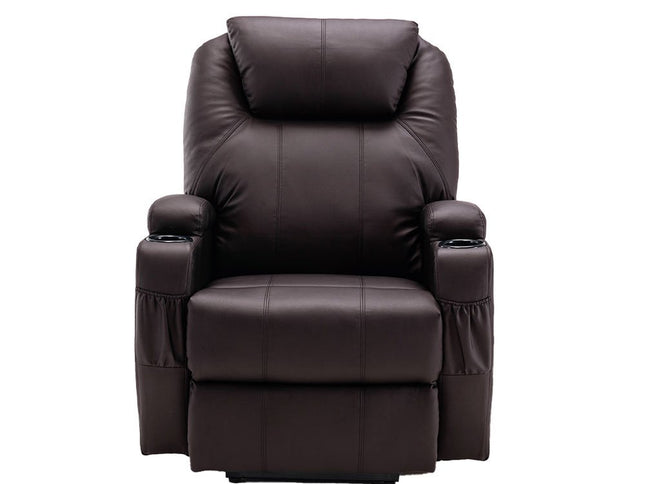 33" Brown Faux Leather Power Heated Massage Lift Assist Recliner