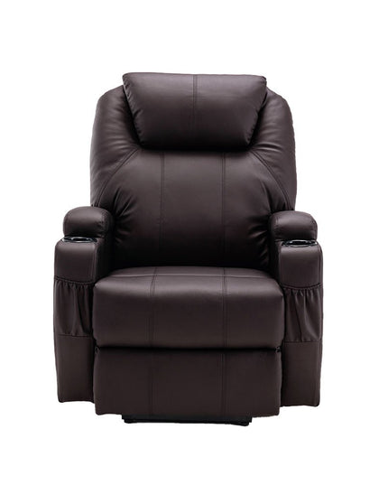 33" Brown Faux Leather Power Heated Massage Lift Assist Recliner