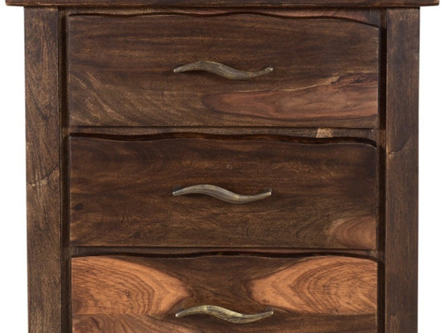 27" Dark Brown Solid Wood Three Drawer Nightstand
