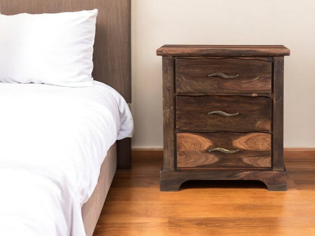 27" Dark Brown Solid Wood Three Drawer Nightstand