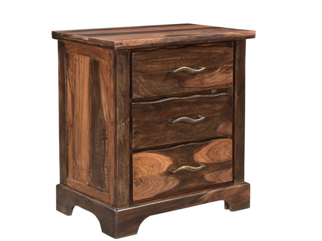 27" Dark Brown Solid Wood Three Drawer Nightstand