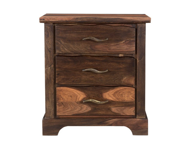 27" Dark Brown Solid Wood Three Drawer Nightstand