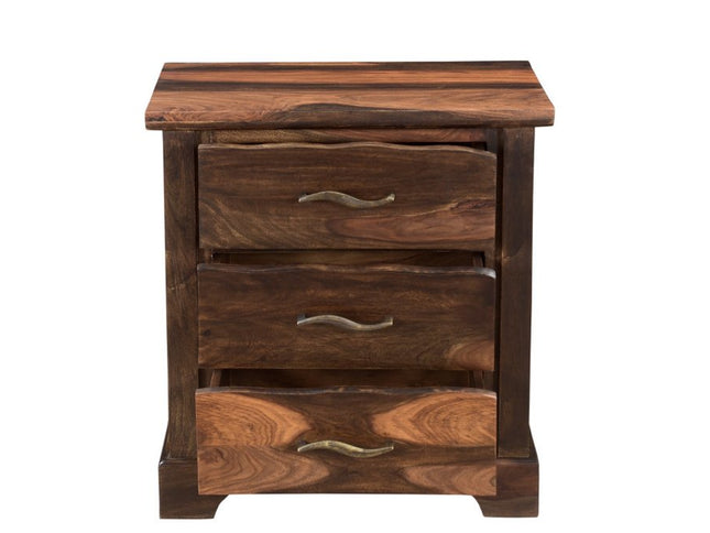 27" Dark Brown Solid Wood Three Drawer Nightstand