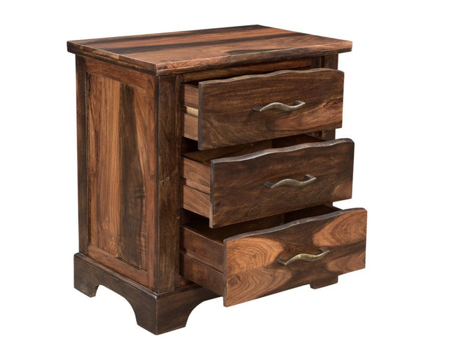 27" Dark Brown Solid Wood Three Drawer Nightstand
