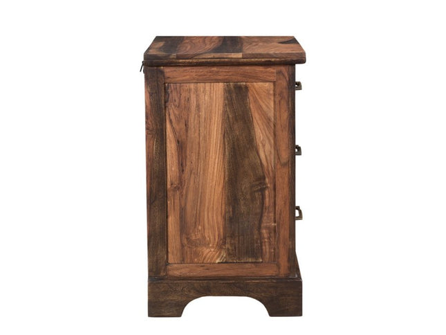 27" Dark Brown Solid Wood Three Drawer Nightstand