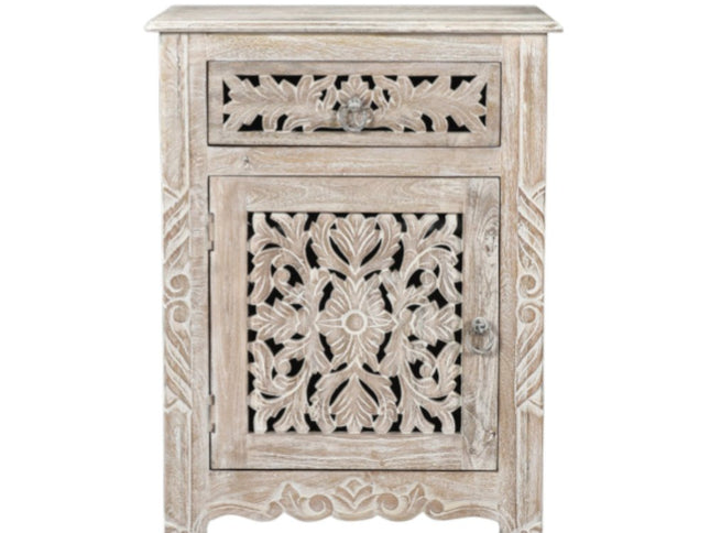 30" White Solid Wood Distressed One Drawer Nightstand