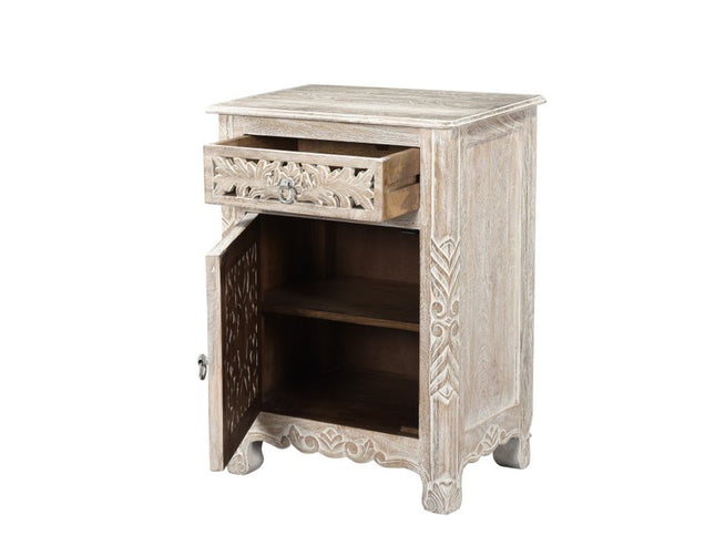 30" White Solid Wood Distressed One Drawer Nightstand