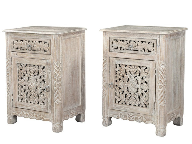 30" White Solid Wood Distressed One Drawer Nightstand