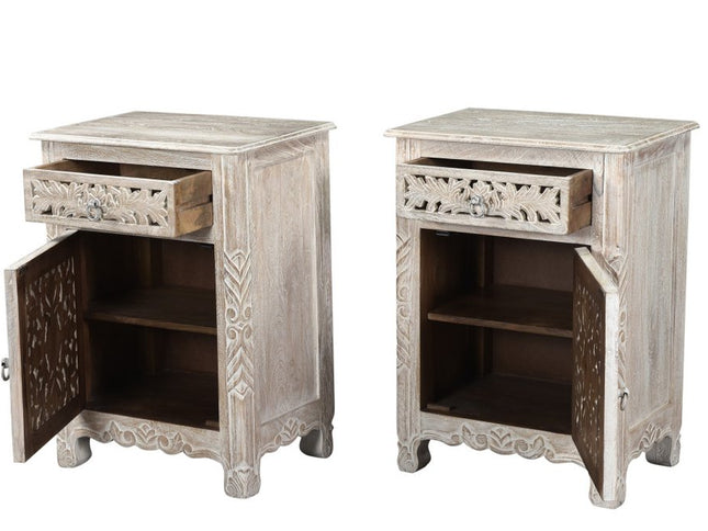 30" White Solid Wood Distressed One Drawer Nightstand