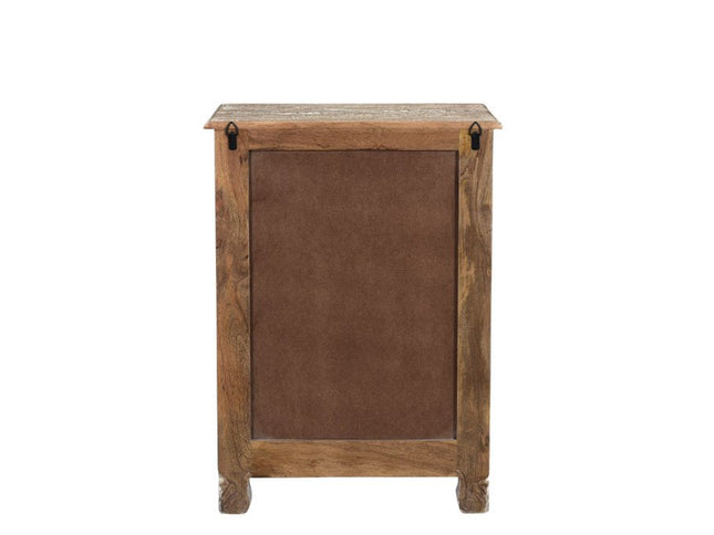 30" Distressed White One Drawer Carved Floral Solid Wood Nightstand