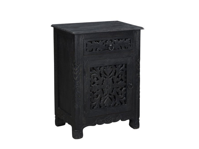 30" Black Solid Wood Distressed One Drawer Nightstand