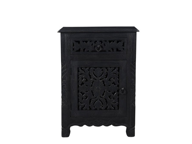 30" Black Solid Wood Distressed One Drawer Nightstand