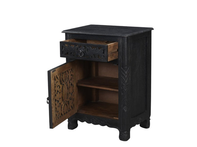 30" Black Solid Wood Distressed One Drawer Nightstand