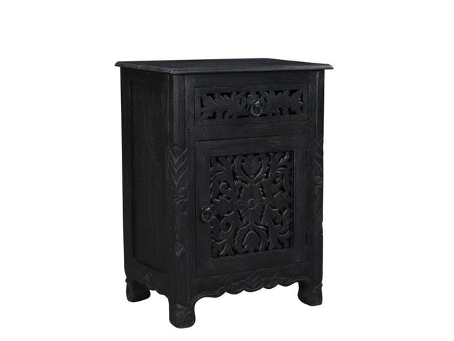 30" Black Solid Wood Distressed One Drawer Nightstand