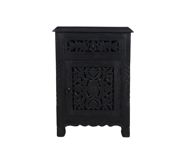 30" Black Solid Wood Distressed One Drawer Nightstand