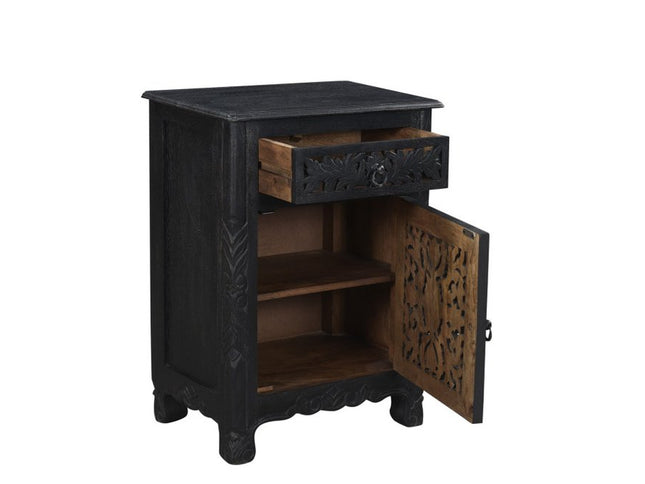 30" Black Solid Wood Distressed One Drawer Nightstand