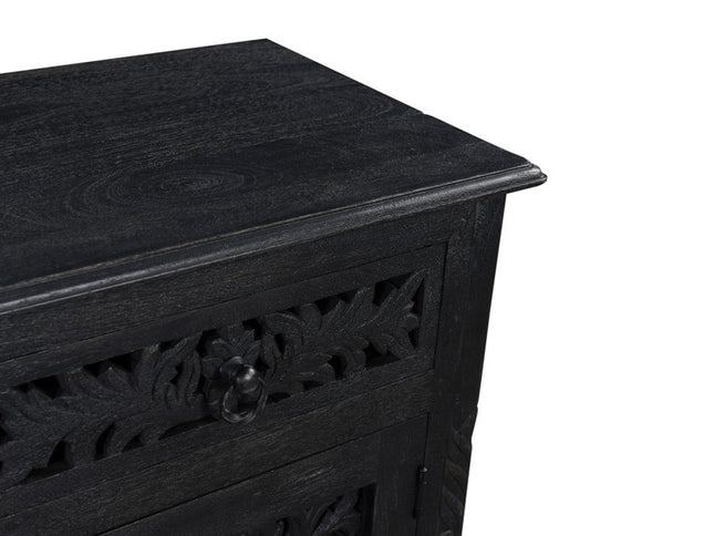 30" Black Solid Wood Distressed One Drawer Nightstand